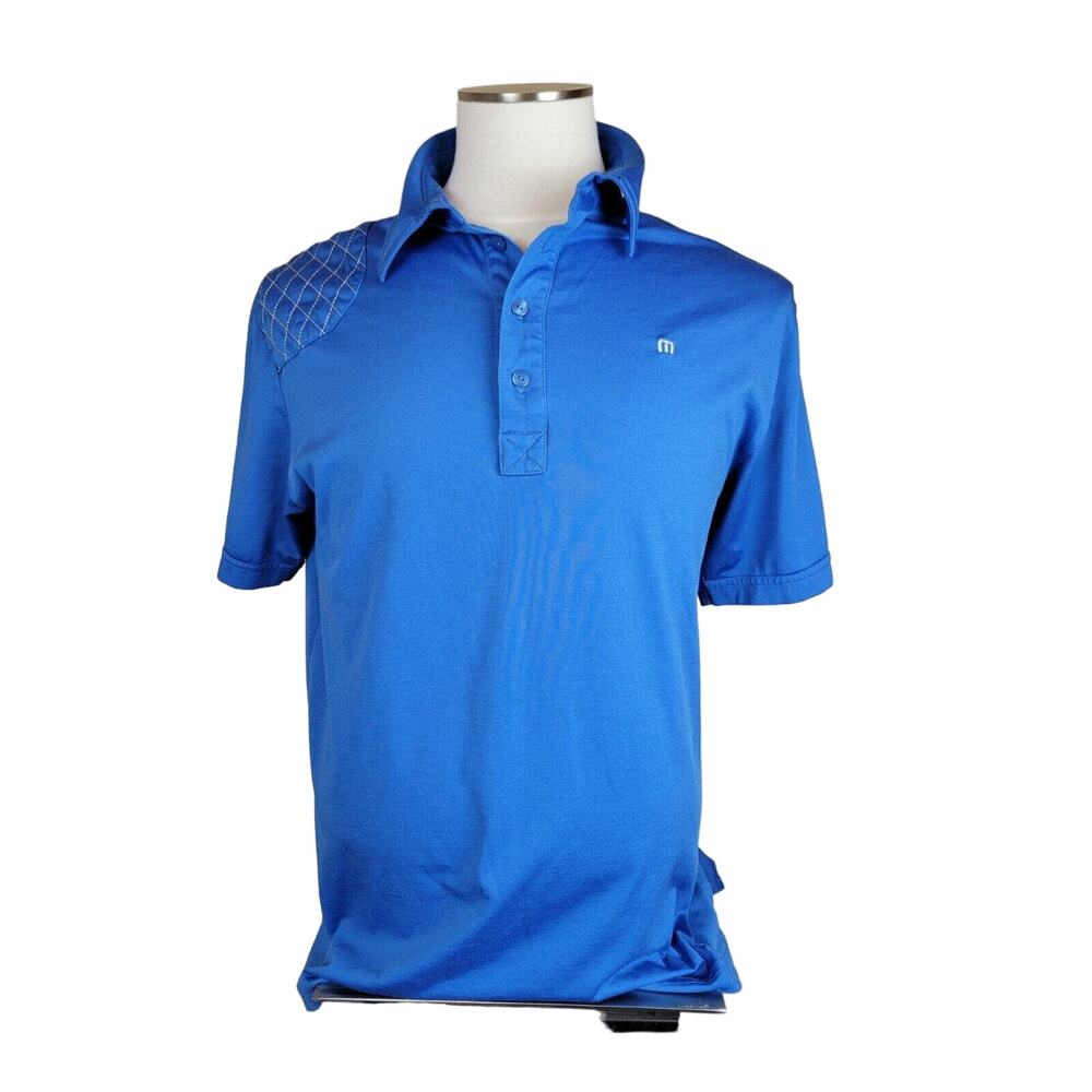 Travis Mathew Golf Polo Shirt Large Shoulder Padded Blue Solid Pima Cotton Poly